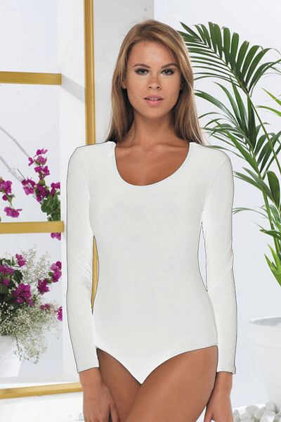 Malabadi Body de damă alb cu mânecă lungă, guler deschis, modal cu cârlige 132