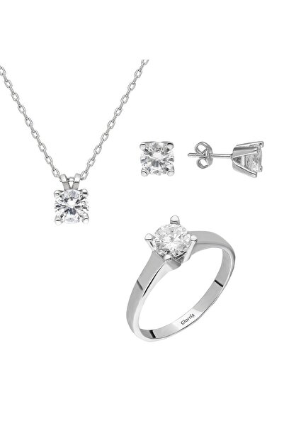 Glorria Kadın Gümüş Tektaş Set DT0213S