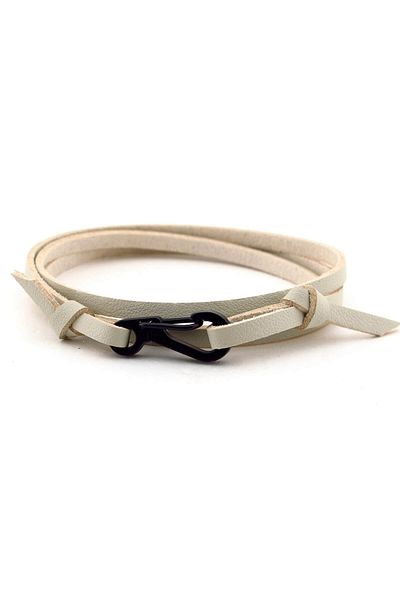 Solfera Men's Black Metal Hook Three Row Cream Leather Bracelet Bt484