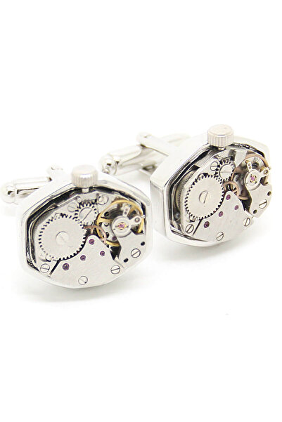 Omark Cotton Erkek Gümüşrenk Altıgen Renk Saat Dişlisi Kol Düğmesi Afghmps8