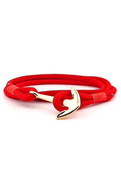 Solfera Men's Red Paracord Gold Color Metal Anchor Bracelet Bt543