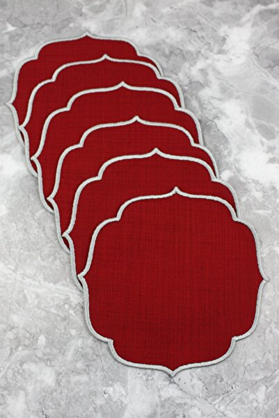 WEARE2 Șervețele de cocktail brodate, de culoare burgundă, gri argintiu, set ...