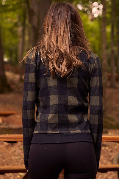 XHAN Women's Khaki Plaid Bomber Jacket 9KXK4-42268-09