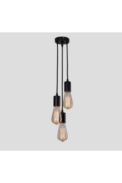 demet habek mylights Retro Rustik Üçlü Sarkıt Avize Mat Siyah