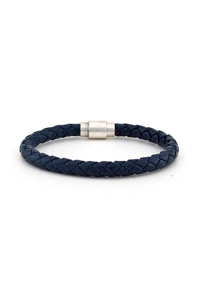 Solfera Men's Navy Blue Leather Magnet Bracelet BT235