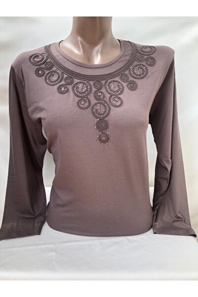 Rüya بلوزة نسائية من القطن الممشط بياقة من فرو المنك مُفصلة يوميًا