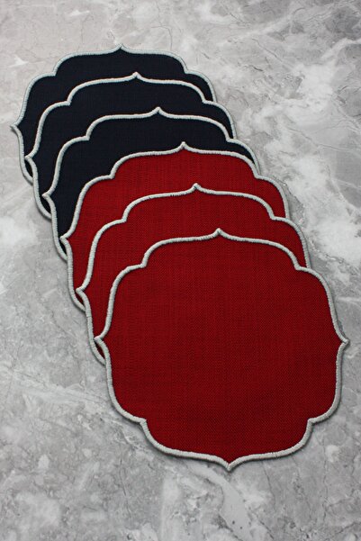 WEARE2 مناديل كوكتيل مطرزة باللون الأحمر الداكن والأزرق الداكن باللون الفضي و...