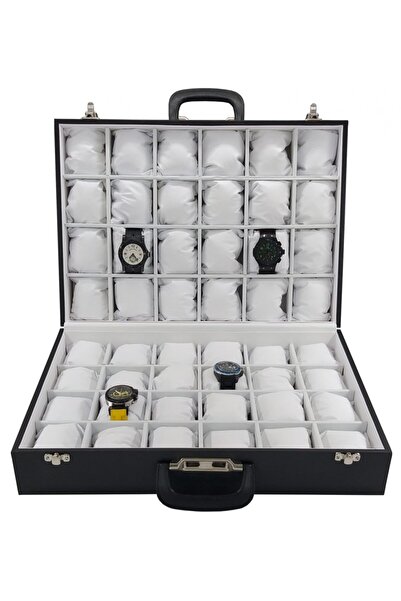 STAND MARKET حقيبة ساعات 48 قطعة بالداخل أسود وأبيض