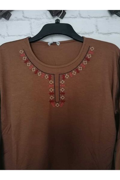 anne moda ankara Бродирана яка, дълъг ръкав, малък размер, ефирна вискозна тънка лятна къса блуза