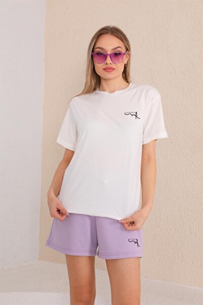 WestBound Γυναικείο T-shirt Σορτς Casual Sport Σετ, Σετ Πιτζάμες με Σορτς Λιλά