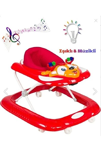Toyshome 3 Kademeli Renkli Işıklı Kırmızı Yürüteç Dido Müzikli Bebek Yürüteç Bebek Devrilmeyen Yürüteç