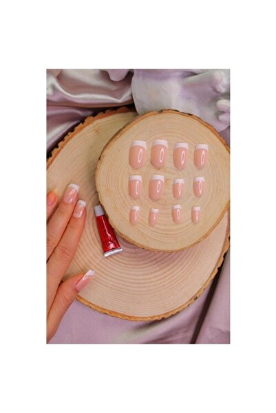 MUJGAN 12'li Krem French Küt Takma Tırnak T25