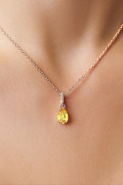 Sahira Jewelry Sitrin Mistik Topaz Taşlı 14 K Rose Altın Kaplama Kadın Kolye