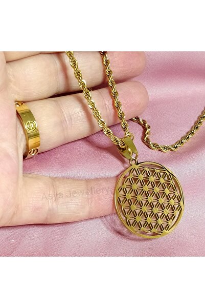 Asya Jewellery Tamamı Paslanmaz Çelik Yaşam Uzun Burgu Zincirli Yaşam Çiçeği Kolye