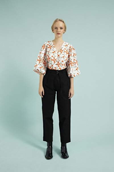 By Mare Style Yüksek Bel Dar Paça Pileli Siyah Pamuk Pantolon Laval Pants