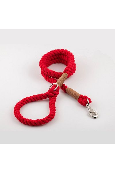 Lusi Doog Red Dog Walking Collar (Brown Detail) Dog Walking Strap Natural Cotton Rope Rope