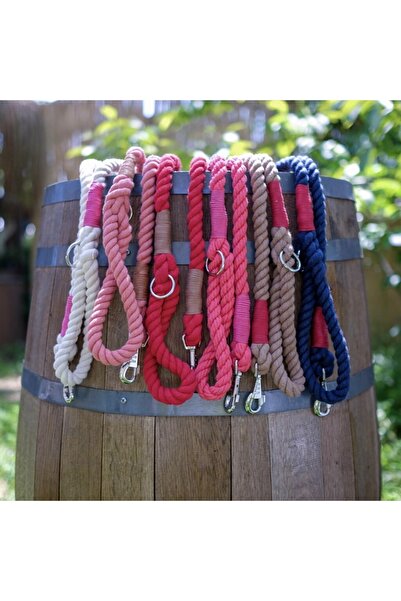 Lusi Doog Kırmızı Köpek Gezdirme Tasması (KAHVE DETAYLI) Köpek Gezdirme Kayışı Doğal Pamuk Halat Ip