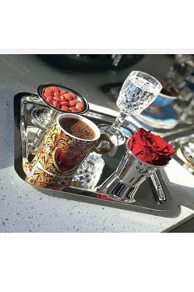 Abant 6-Piece Luxury Square Stainless Steel Silver Color Coffee Serving Presentation Tray