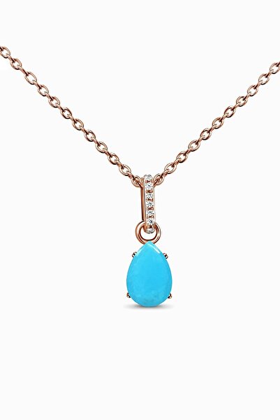 Eva Jewelry Firuze Mistik Topaz Taşlı 14k Rose Gold Kaplama Kadın Kolye