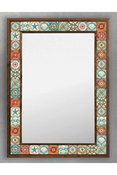 Oscar Stone Decor Ahşap Çerçeveli Mozaik (mermer) Ayna 53x73 Cm Seramik Desen...
