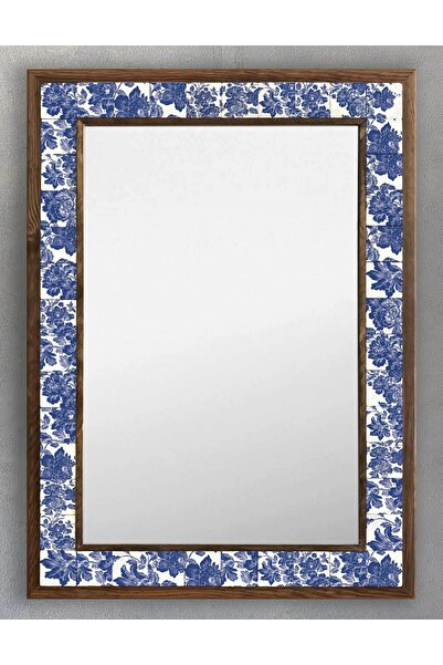 Oscar Stone Decor Ahşap Çerçeveli Mozaik Taş (mermer) Ayna 53x73 Cm Etnik Mav...
