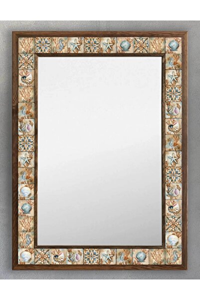 Oscar Stone Decor Ahşap Çerçeveli Mozaik (mermer) Ayna 53x73 Cm Seramik-deniz...