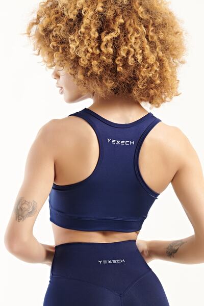 YEXECH Women's Navy Blue Rise Series Sports Bra