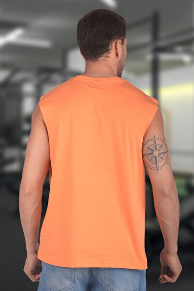 BESSA Men's Orange Oversize Crew Neck Cotton Sleeveless T-Shirt/Atlet