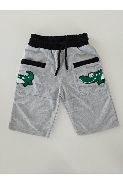 karelim tekstil Erkek Çocuk Gri Renk Cepli Baskılı Şort Kapri
