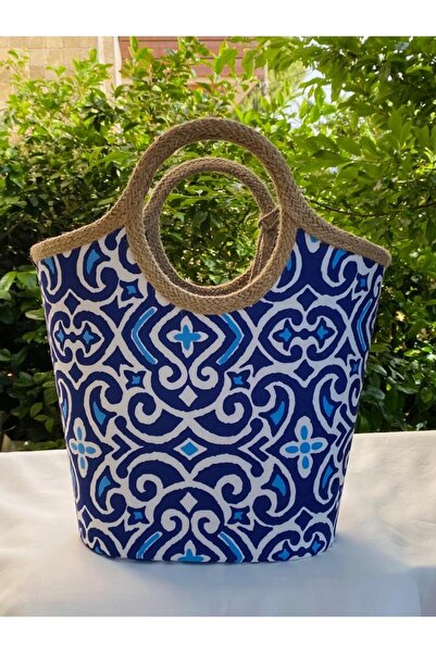 çanta tasarımcısı Blue Authentic Jute Straw Beach Bag