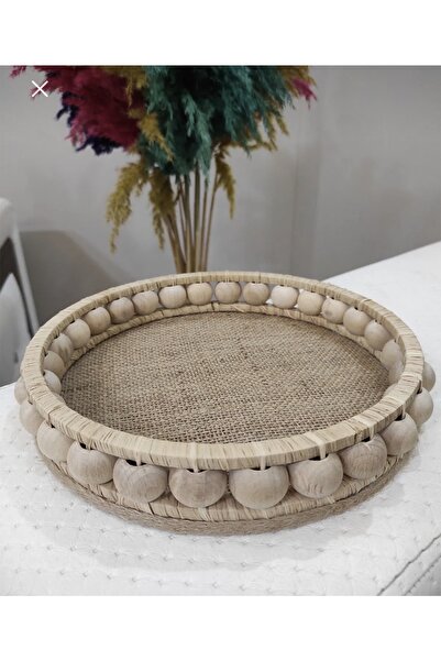 YılÇay (HEDİYELİ)hasır El Yapımı Dekoratif Tepsi Sepet 23 Cm Dekoratif Kutu V...