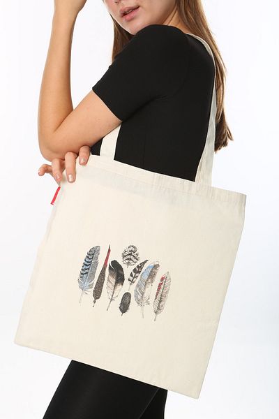 Serkan Çanta Bez Çanta Atölyesi Colorful Bird Feathers Printed Cloth Bag Tote Bag