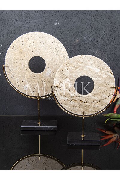 MIARIK DESIGN & DEKORASYON Dekoratif Mermer 2'li Metal Ayaklı Traverten Merme...