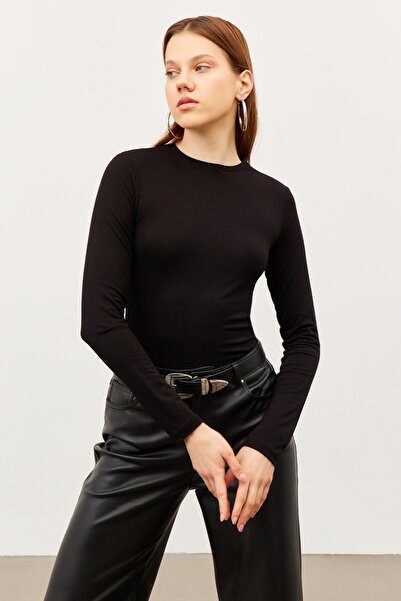 Bipantolon Kadın Siyah Bisiklet Yaka Body