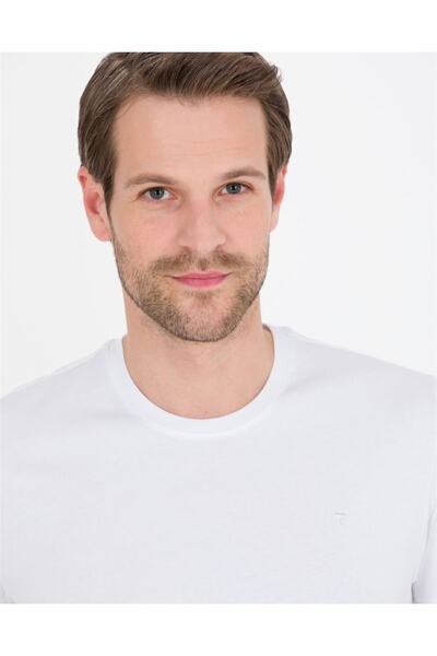 Pierre Cardin Beyaz Slim Fit Bisiklet Yaka Basic T-shirt