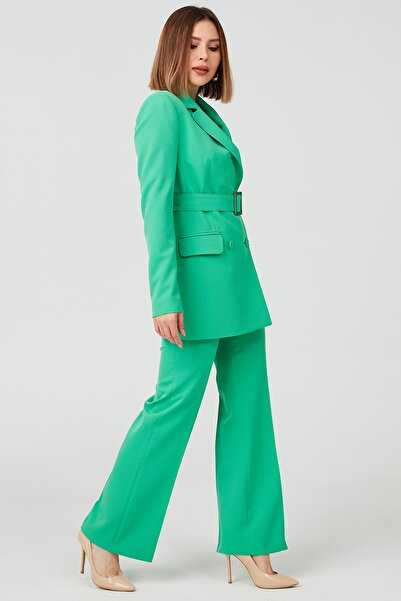 GEZ GİYİM Kadın Kruvaze Yaka Ceket Pantolon Takım