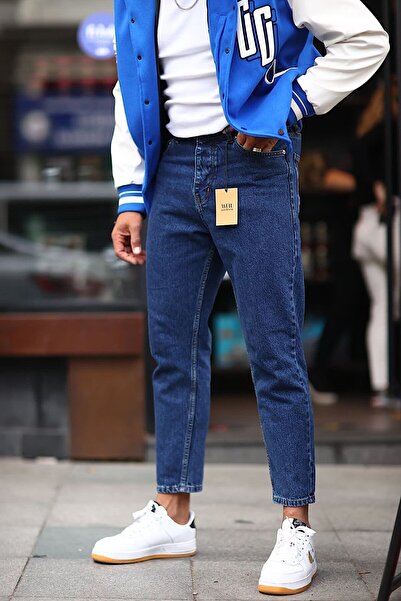 PersPrens Navy Blue Lycra Boyfriend Jean Trousers