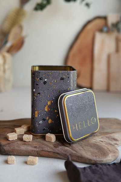 EVLE Er018-8g Terrazzo Brown Patterned Square Metal Storage Container 9x9 Cm