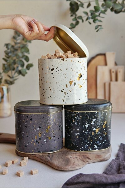 EVLE Erb07u4 Oval Metal Storage Container Set of 3, Terrazo