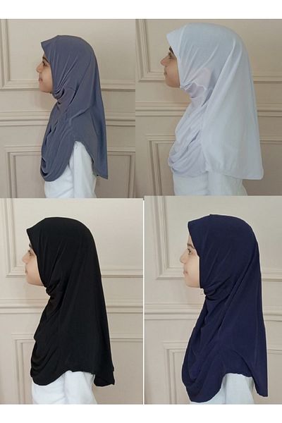 ALLURİNG Bone Practical Hijab Scarf-4 Pieces (GREY-WHITE-BLACK-LACY)