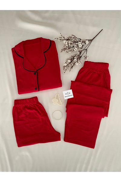 MH Moony Homewears 3-Piece Comfortable Red Pajama Set