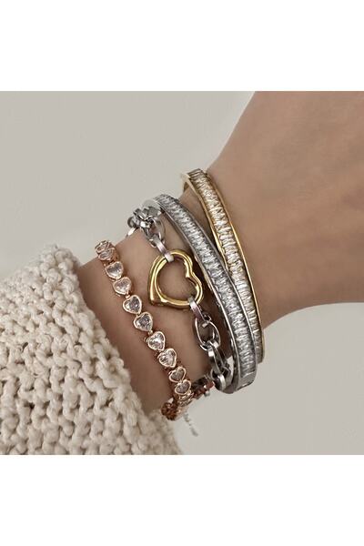 Okko Store Steel Baguette Stone Handcuff Bracelet