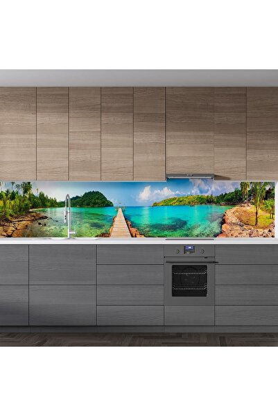 StickerArt Mutfak Tezgah Arası Folyo Fayans Kaplama Folyosu Tropikal Iskele 60x400 Cm