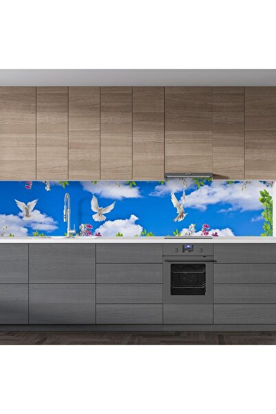 StickerArt Mutfak Tezgah Arası Folyo Fayans Kaplama Folyosu Gökyüzü Çiçekler 60x300 cm
