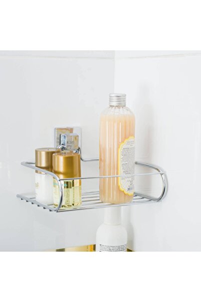 ZENSAN Krom Kaplama Paslanmaz Yapışkanlı Tekli Banyo Rafı Şampuanlık