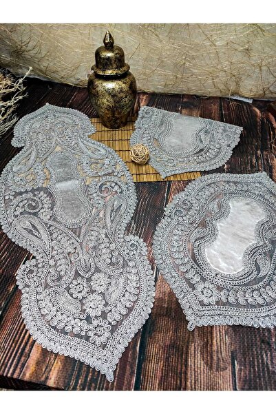 Çt Çeyizci Tekstil غرفة معيشة مكونة من 3 قطع، طقم طاولة القهوة مخمل - رمادي