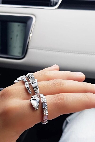 MorMajor Silver Ithal Tamtur Sedef Yılan Taşlı Gümüş Yüzük