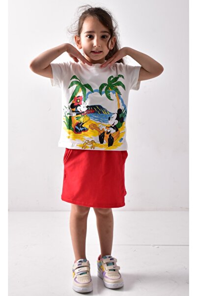 Banadamoda طقم تنورة وشورت وقميص بناتي مطبوع