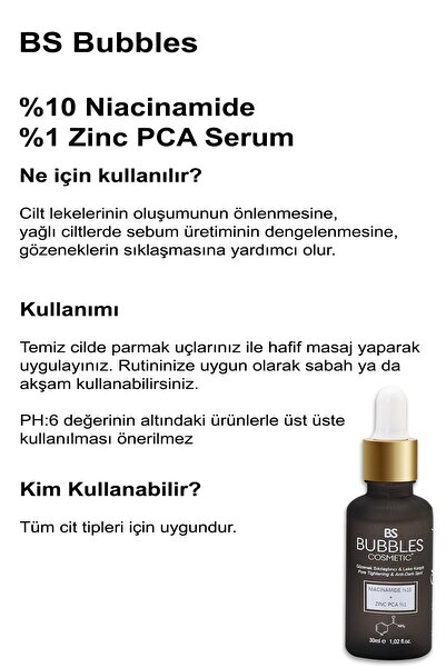 bs bubbles cosmetic Siyah Nokta Ve Sivilce Karşıtı Niacinamide Cilt Bakım Serumu 30 ml (niacinamide 5% & Zinc