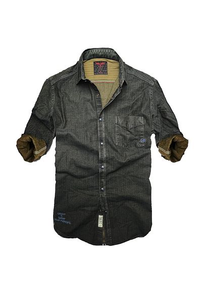 GULF BIRD Дънкова риза Slim Fit от чист памучен деним - тъмна смесена -